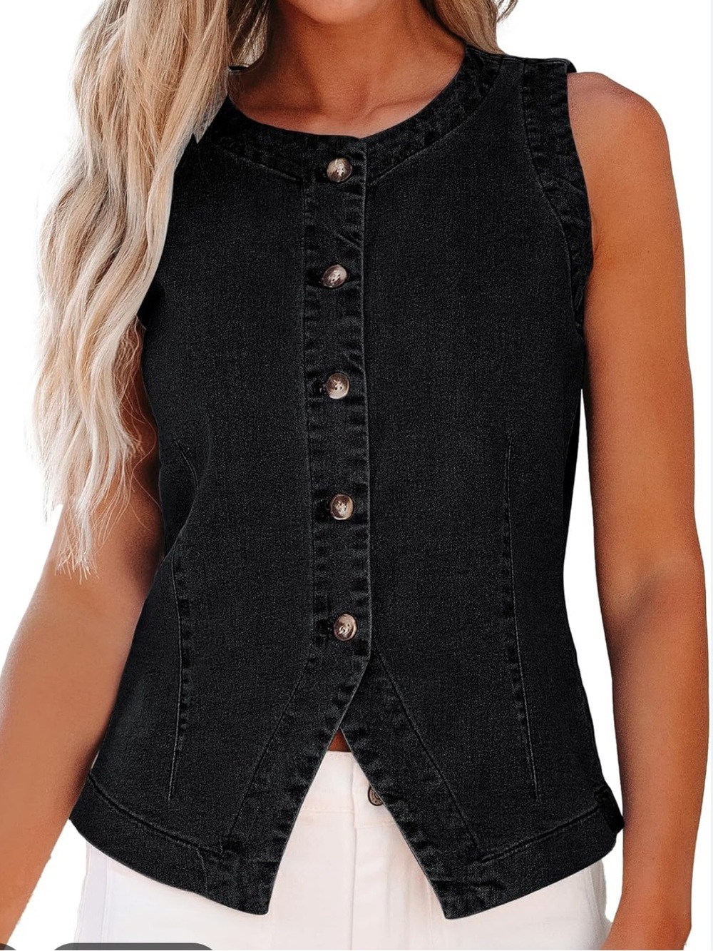Luvamia Black Button-Front Sleeveless Tank Size Large